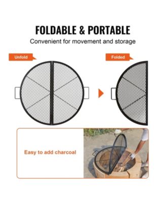 36 Inch Foldable Fire Pit Grill Grate, Heavy Duty Steel Campfire Cooking Grid with Handles