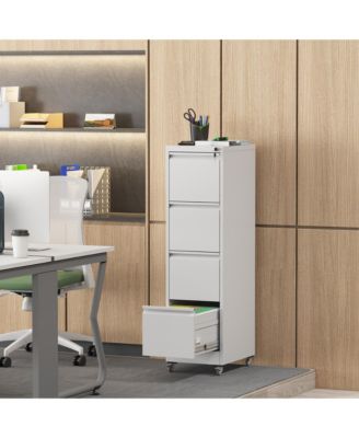 4 Drawer Metal Locking Vertical File Cabinet on Wheels - for Home Office Organizer, Heavy-Duty Filing Storage Cabinet for Letters/Legal/A4