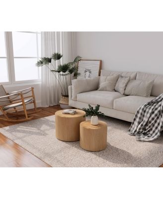 Nesting Coffee Table Set of 2, Modern Round Wooden Accent Tables for Small Spaces
