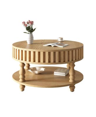 Mid-Century Modern Fluted Coffee Table with Storage