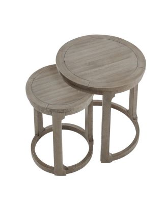 24" 2PC Curved Round Wooden Coffee Table Set, Mid Century Rustic Side/End Table