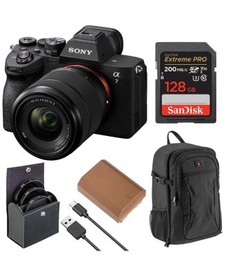 Alpha a7 IV 4K Ultra HD Mirrorless Camera with FE 28-70mm f/3.5-5.6 OSS II Lens, Bundle with Extreme PRO 128GB Memory Card, Backpack