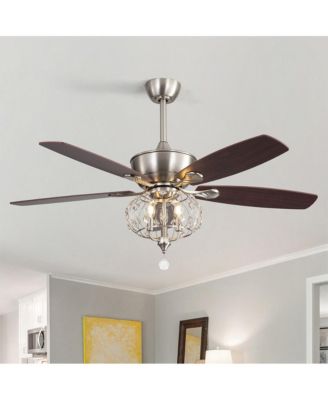 52-inch Modern Farmhouse Brown 5 - Blade Ceiling Fan with Crystal Accents
