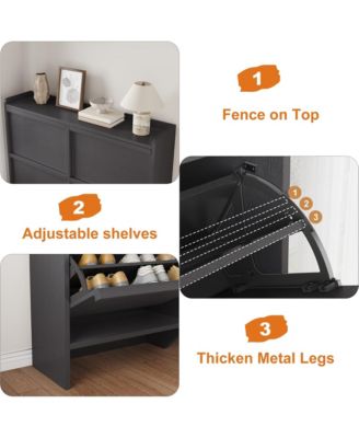 Shoe Cabinet with 4 Flip Drawers, Hidden Shoe Storage Organizer,Wooden Shoe Rack with Adjustable Shelf, Space-Saving Shoe Cupboard