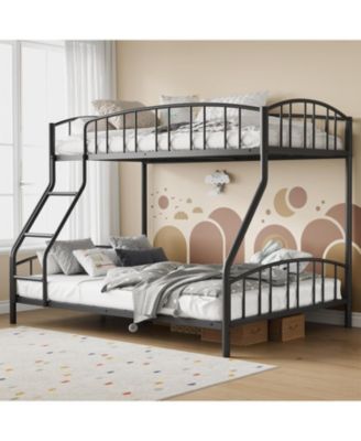 Bunk Bed Twin Over Full with Ladder and Arched Guardrail, Heavy Duty Bunkbeds Frame with Sturdy Steel Slats Support for Kids Boys Girls