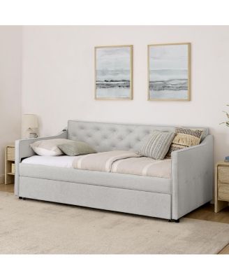 Twin Upholstery DayBed with Pop-up Trundle & USB Charging