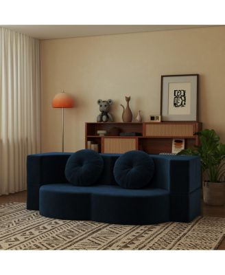  Modern Floor Sofa with 2 Pillows, Convertible Plush Corduroy Sleeper Sofa Bed.