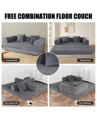 2-in-1 Foldable Sofa Bed, 75 Inch Folding Couch w/ Memory Foam Mattress & 2 Pillows