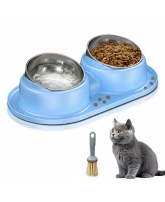 Elevated Stainless Steel Tilted Anti Vomiting Non Spill Cat And Dog Bowls with Mat