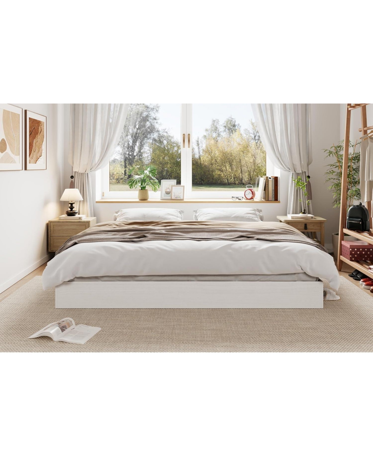 gaomon Wood Platform Bed with Sturdy Wooden Slats, Floor-Standing Bed Frame, Modern Minimalist Design Bed Frame