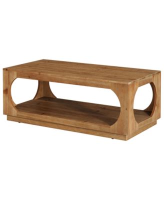 Solid Wood Coffee Table, 47.2" Farmhouse Wooden Center Tables, 2-Tier Rectangular Cocktail Tea Table