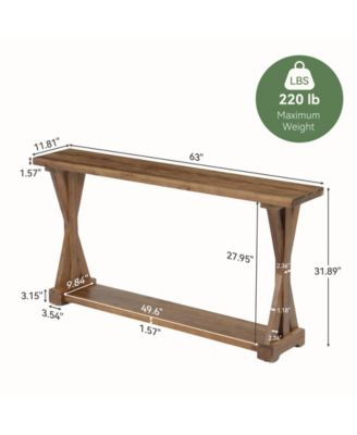 Solid Wood Console Table for Entryway, 63-Inch Narrow Farmhouse Entryway Table, 2-Tier Sofa Console Behind Couch