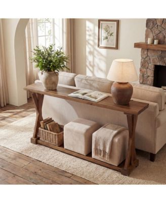 Solid Wood Console Table for Entryway, 63-Inch Narrow Farmhouse Entryway Table, 2-Tier Sofa Console Behind Couch