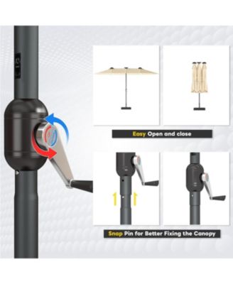 15ft Double-Sided Patio Umbrella with Solar Lights with Base Include Crank Handle|156 Piece LED Lights