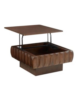 Square Lift-Top Table with Solid Wood Frame and Hidden Storage