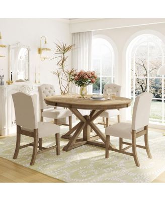 Retro Style Extendable Dining Table Set with 4 Chairs