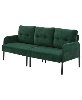 Oversized Corduroy Loveseat Sofa with Metal Legs & Side Pockets