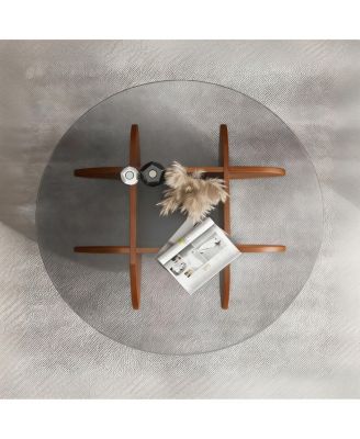 Modern Round Coffee Table, 31.5" Mid Century Center Table with Glass Top
