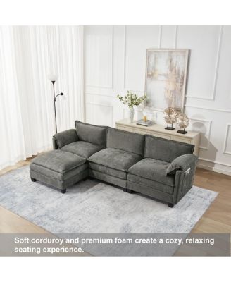 L-shaped sofa with storage, cotton-linen velvet, 3-seater, living room/office