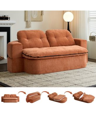 Modern Floor Sofa with 2 Pillows, Convertible Corduroy Sleeper Sofa Bed