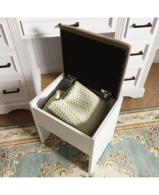 Streamdale Farmhouse Makeup Vanity Desk with Sliding Mirror, LED Lights, Stool & 9 Drawers