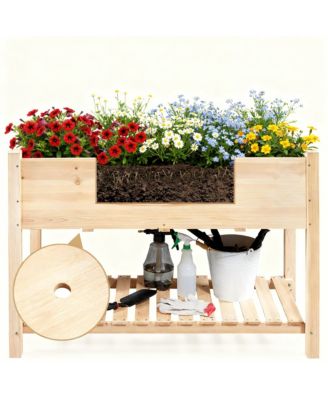 Solid Fir Raised Garden Bed with Storage, 2-Tier Design for Backyard