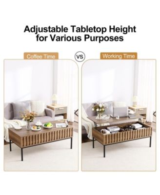 Mid-Century Modern Lift-Top Extendable Coffee Table with Hidden Compartment