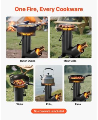 Portable Wood Burning Rocket Stove with Carry Bag, Carbon Steel Camping Cooking Stove