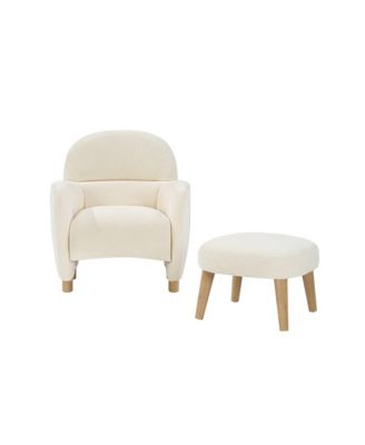 Modern Lazy Chair with Ottoman, Upholstered Reading Chair, Compact Accent Chair with Footrest for Small