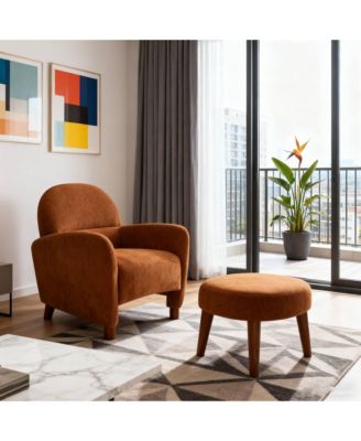Modern Lazy Chair with Ottoman, Upholstered Reading Chair, Compact Accent Chair with Footrest for Small