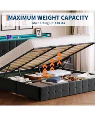 Full Bed Frame with Lift Up Storage, Upholstered with Storage Headboard, Hydraulic Support