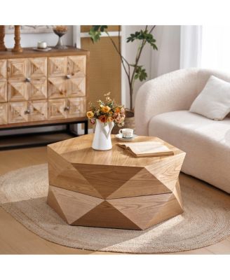 Retro Polygon Flip Top Coffee Table with Hidden Storage.