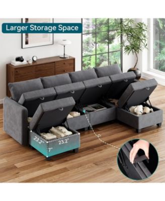 Modular Sofa Sectional Sleeper Couch with Two Ottomans Storage Seats Eight Seat Oversized Sleeper Living Room