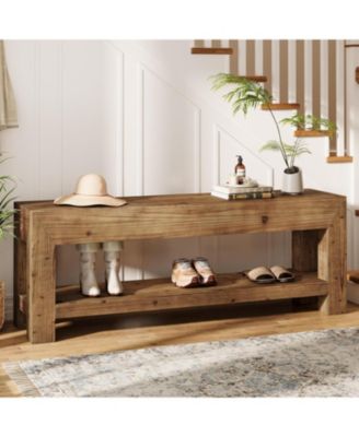 47.24" Solid Wood Entryway Bench, 2-Tier Narrow Rustic Wooden Shoe Bench