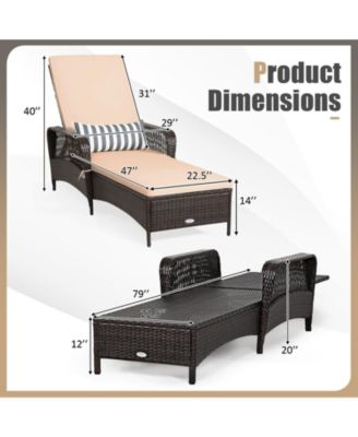 Set of 2 PE Rattan Chaise Lounge Chair Armrest Recliner Adjustable Pillow