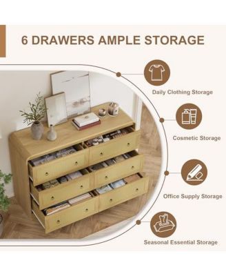 46''Wide Rattan Dresser,6 Drawer Dresser for Bedroom,Dressers & Chests of Drawers