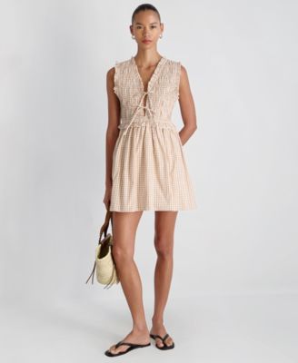 Women's Gingham Pattern Smocked Mini Dress