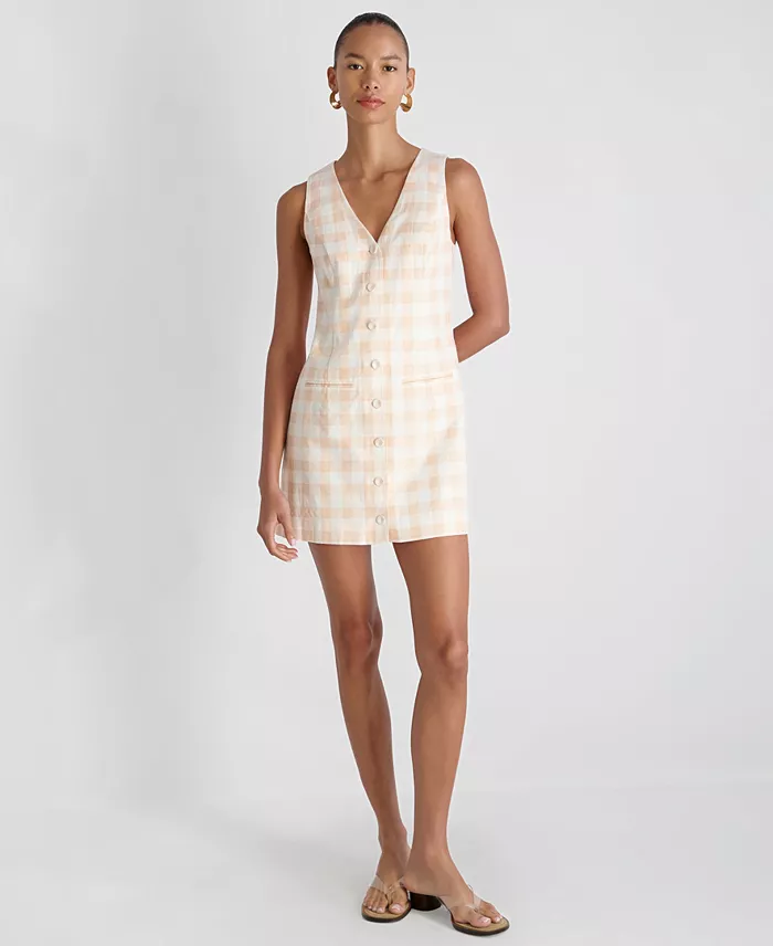 Women's V-Neck Gingham Mini Dress - thumbnail 2