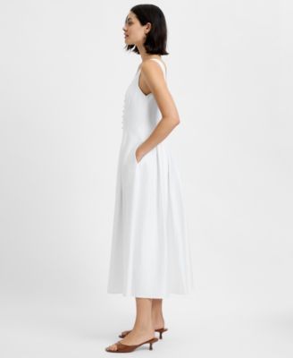 Women's Satin Fit And Flare Scoop Neck Midi Dress