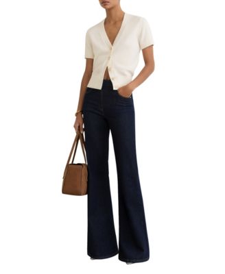 Women's V-Neck Short-Sleeve Cotton-Wool Cardigan Sweater