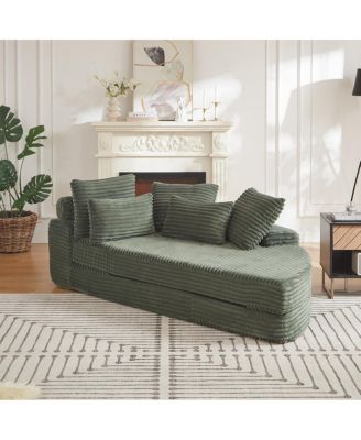 78.5-Inch Corduroy Semi-Circular 2-in-1 Sofa Bed with Neck Pillow & 5 Throw Pillows