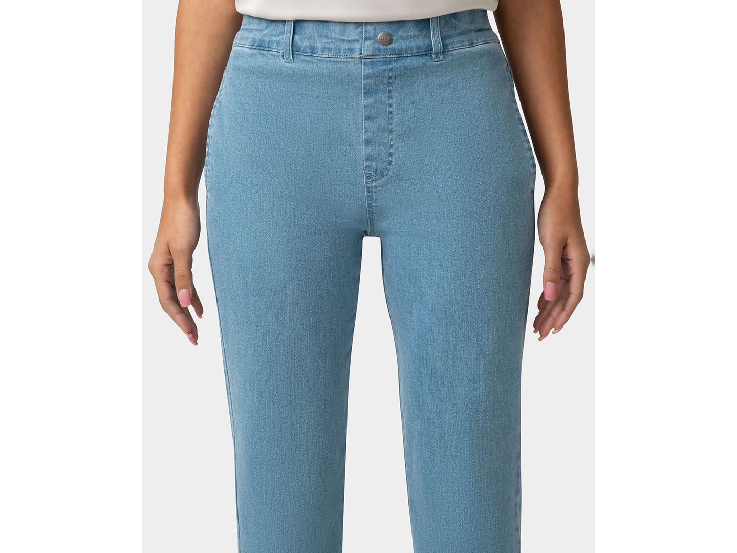 Женские брюки Hue Ruffle Denim Skimmer Pull-On Pant, цвет: Шамбре — фото 5