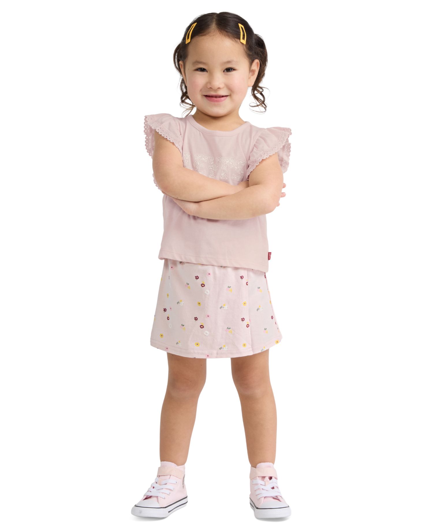 Girls' 2T-6X Knit Top and Ditsy Skort, 2-Piece Set