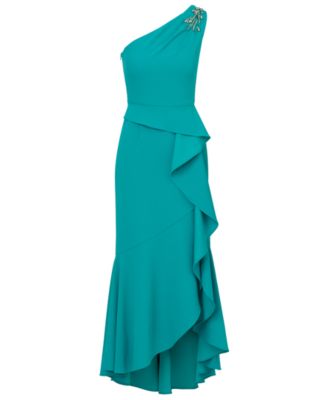 Women's Beaded One-Shoulder Crepe Gown