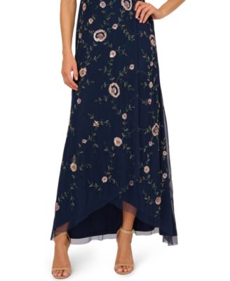 Women's Bead Flutter-Sleeve Midi Mesh Dress