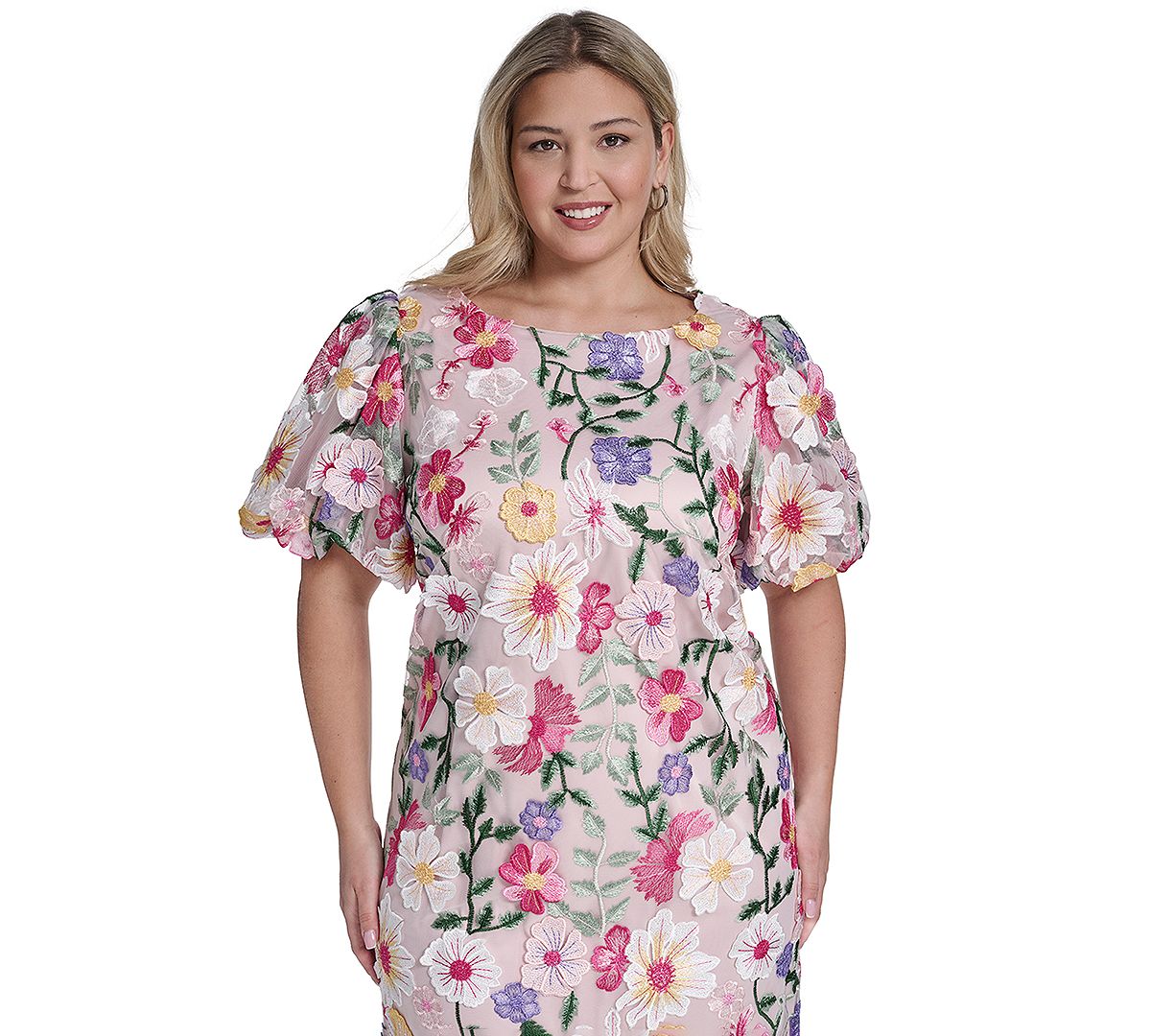 Eliza J Women's Boat Neck Floral Embroidered Mesh Dress view 2 — MAYCSS fashion products