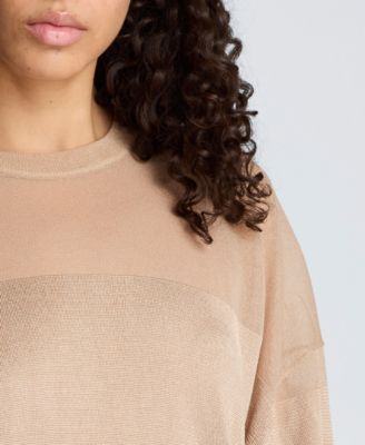 Women's Shiny Semi-Sheer Stripe Crewneck Top