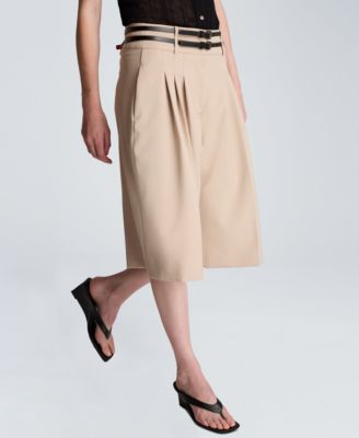 Women's High-Rise Double Belt Pleated Shorts