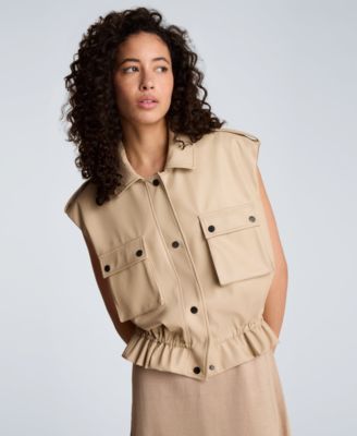 Women's Collared Sleeveless Drawcord Snap-Front Jacket