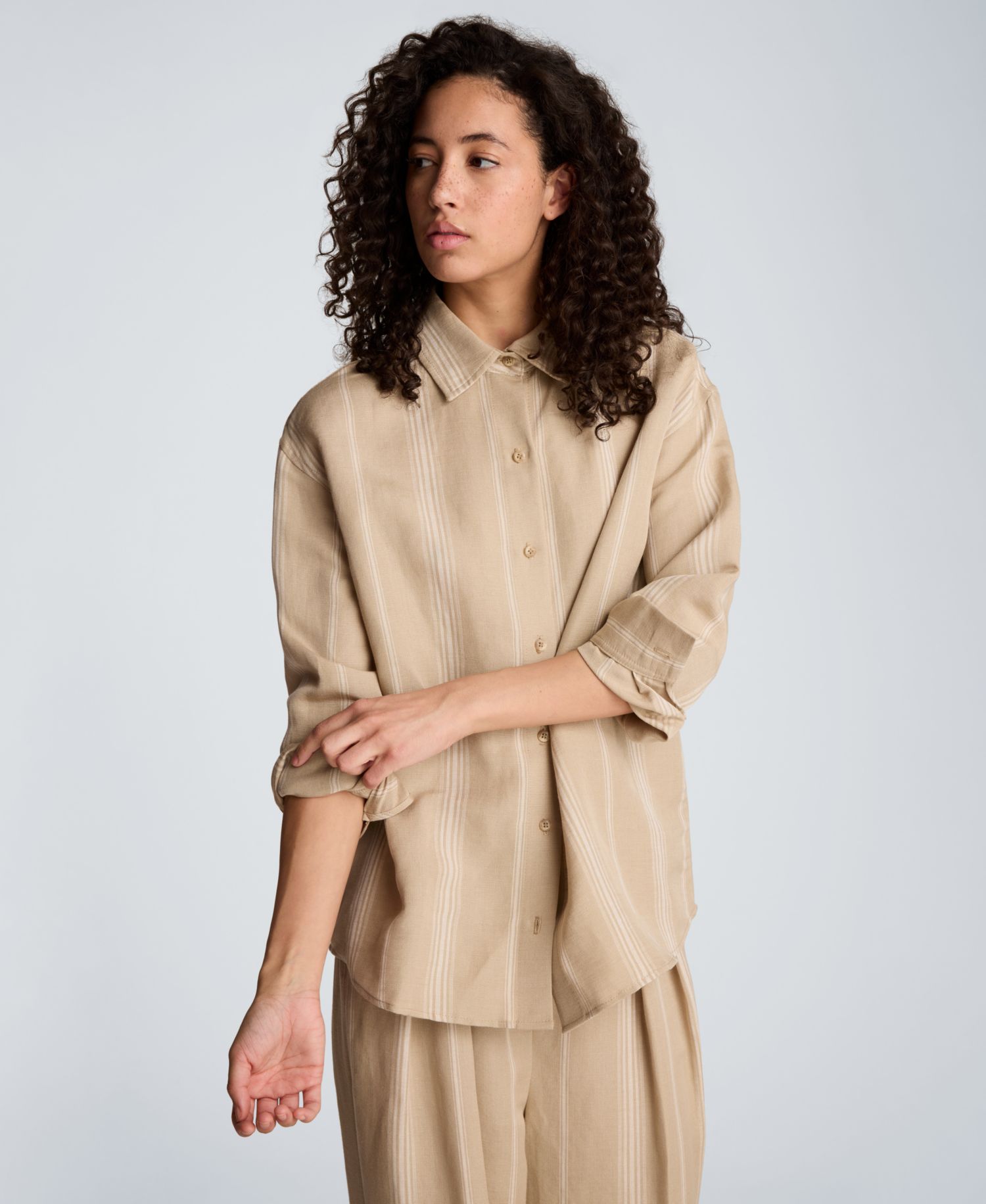 Women's Drop Shoulder Linen Boyfriend Shirt